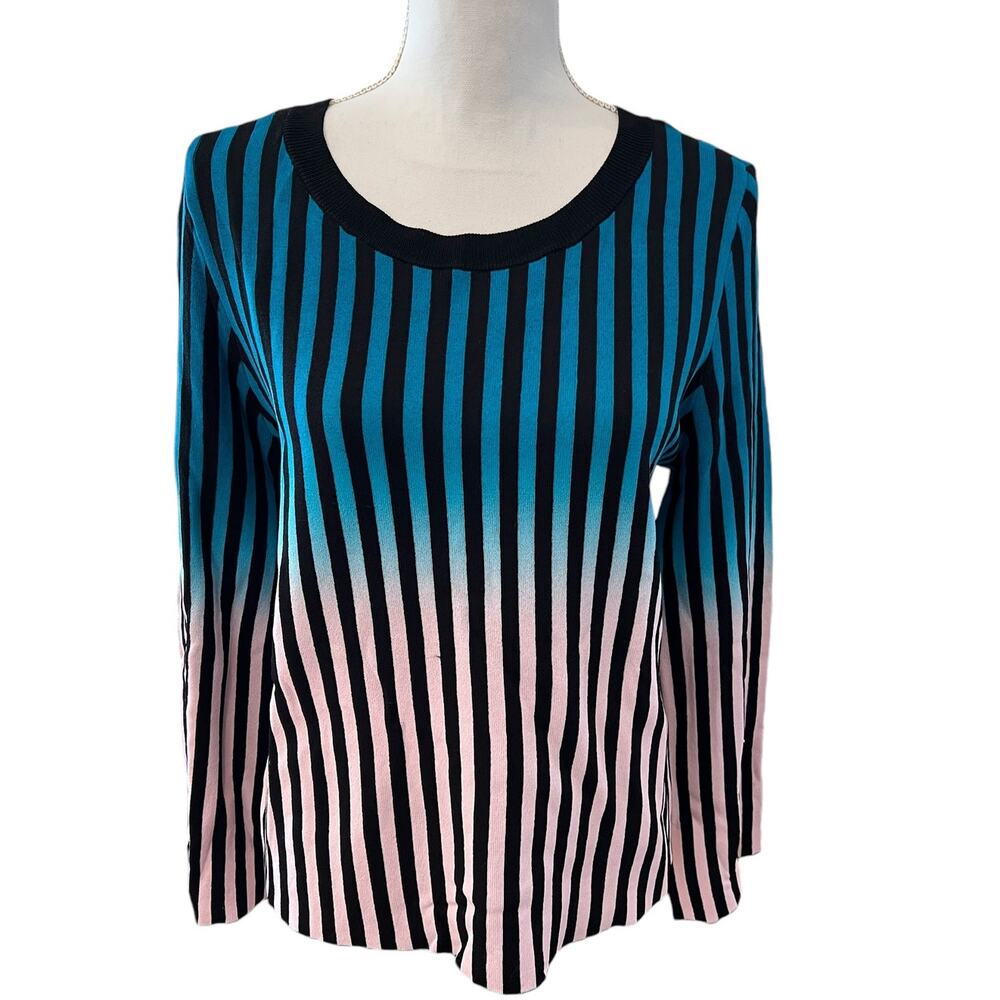 INC International Concepts Striped Pullover Sweater Teal Pink XLP